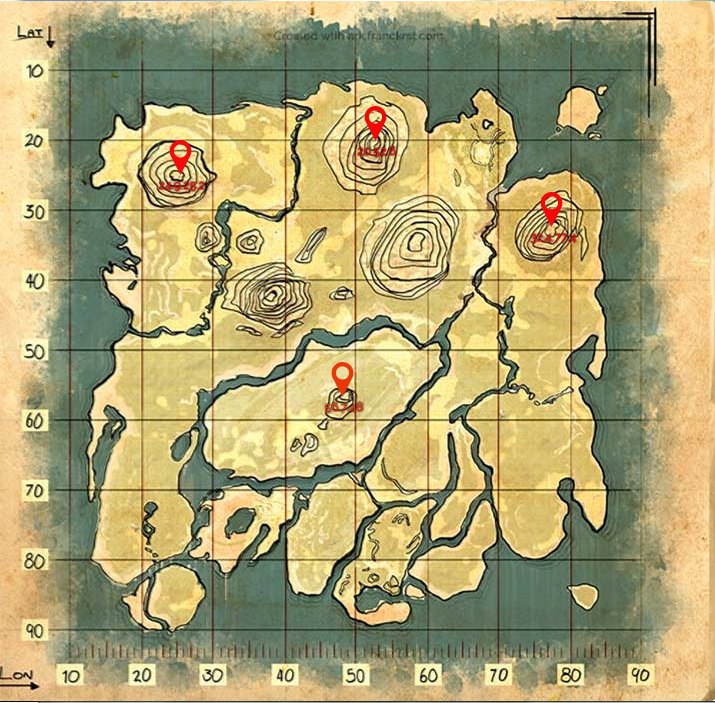 Карта кристаллов острова ARK: Survival Evolved